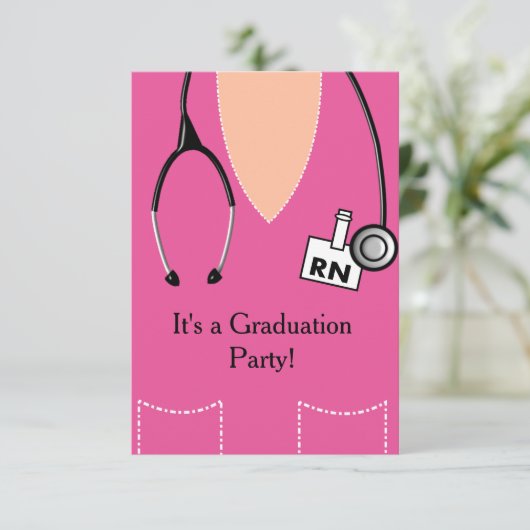 RN-verpleegkundige afstudeeruitnodiging scrubtop # Kaart (Staand voorkant)