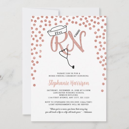 RN verpleegkundige afstuderen roos gouden confetti Kaart (Voorkant)