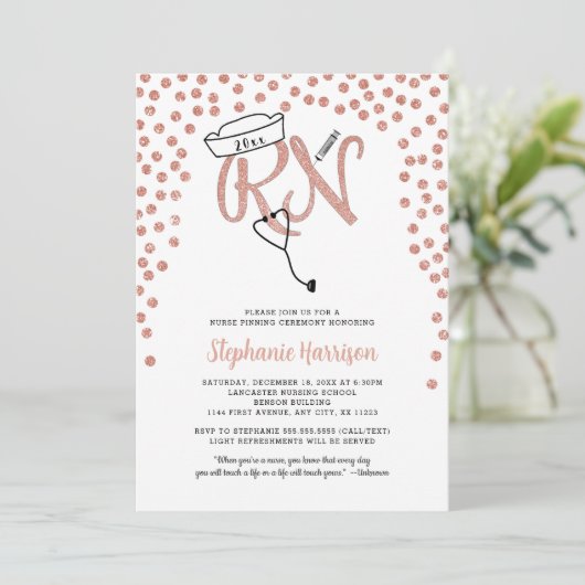 RN verpleegkundige afstuderen roos gouden confetti Kaart (Staand voorkant)