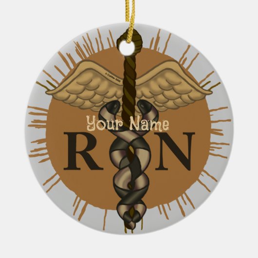 RN-verpleegster Caduceus Keramisch Ornament (Voorkant)