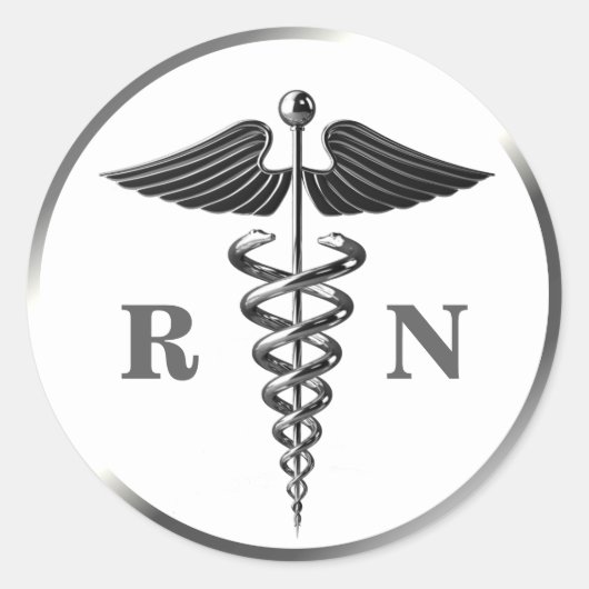 RN Verpleegster Zilver Caduceus Symbool Medisch Ronde Sticker (Voorkant)