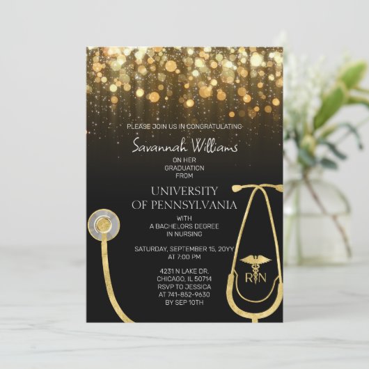 RN Verpleging Goud Afstuderen Celebration Kaart (Staand voorkant)