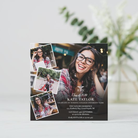 RN Verzazing Photo Collage Afstuderen Square Kaart (Staand voorkant)