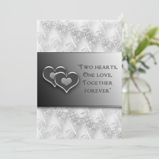 Rnewing Vows - Uitnodiging/Twee Harten - Grijs/Zil Kaart (Staand voorkant)