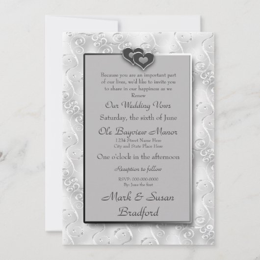Rnewing Vows - Uitnodiging/Twee Harten - Grijs/Zil Kaart (Achterkant)