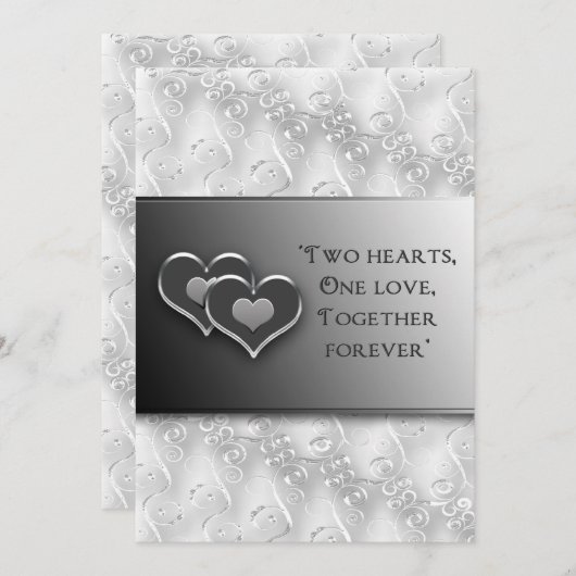 Rnewing Vows - Uitnodiging/Twee Harten - Grijs/Zil Kaart (Voorkant / Achterkant)
