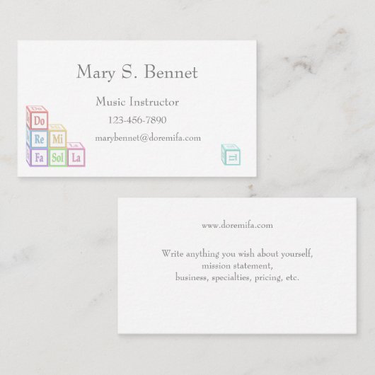 "Ro Re Mi" Musical Baby Blokken Teacher & Childcar Visitekaartje (Voorkant / Achterkant)