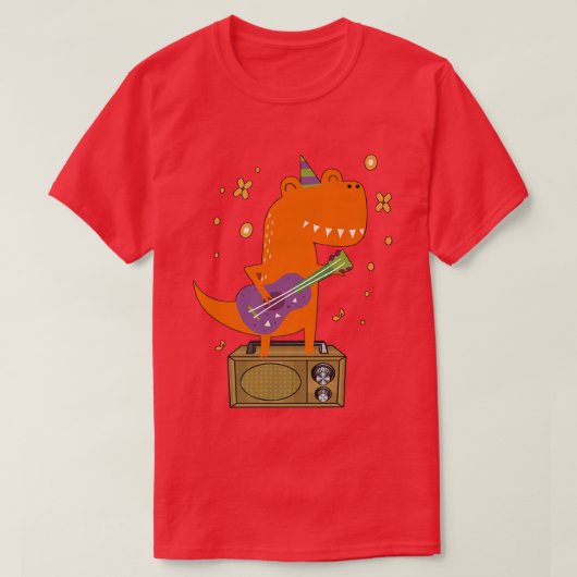 Roaar Star Cute Dinosaur Rock With Guitar Dino Mus T-shirt (Design voorkant)