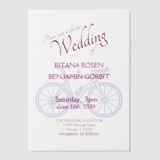 Road Bicycle Wedding Invitation Vellum Uitnodigingen (Voorkant)