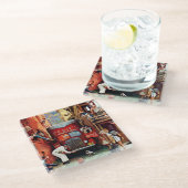 Road Block by Norman Rockwell Glazen Onderzetter (Schuin)