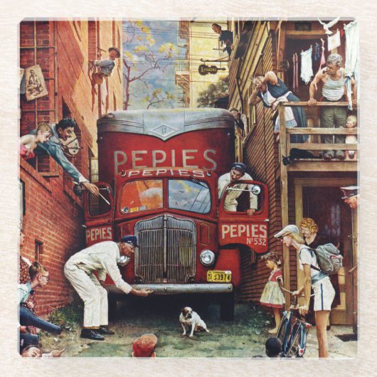 Road Block by Norman Rockwell Glazen Onderzetter (Voorkant)