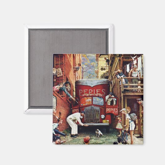 Road Block by Norman Rockwell Magneet (Voorkant / Achterkant)
