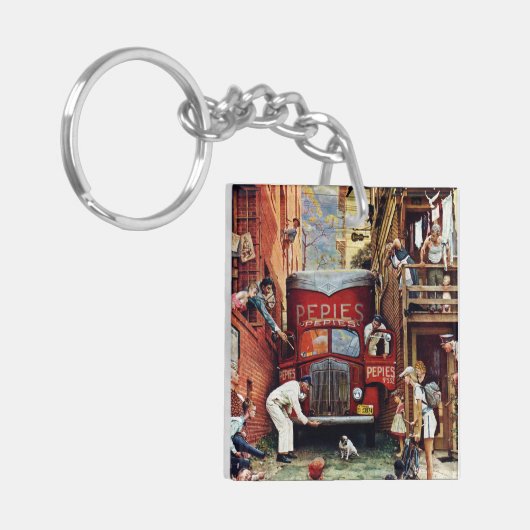 Road Block by Norman Rockwell Sleutelhanger (Voorkant Links)