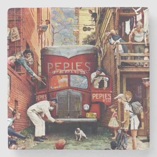 Road Block by Norman Rockwell Stenen Onderzetter (Voorkant)