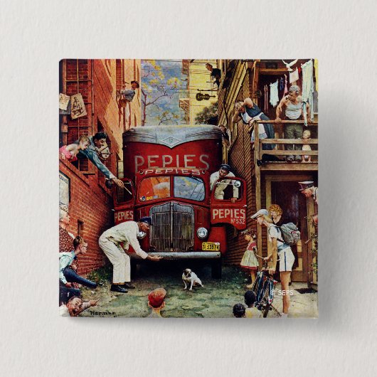 Road Block by Norman Rockwell Vierkante Button 5,1 Cm (Voorkant)