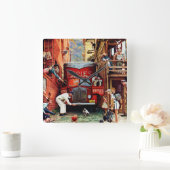 Road Block by Norman Rockwell Vierkante Klok (Huis)