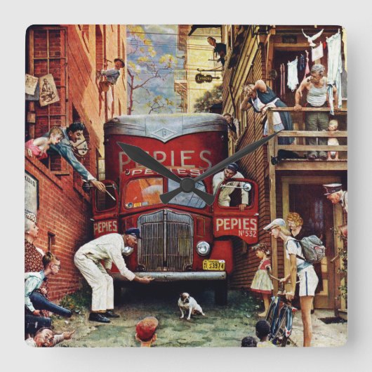 Road Block by Norman Rockwell Vierkante Klok (Voorkant)