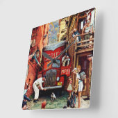 Road Block by Norman Rockwell Vierkante Klok (Hoek)