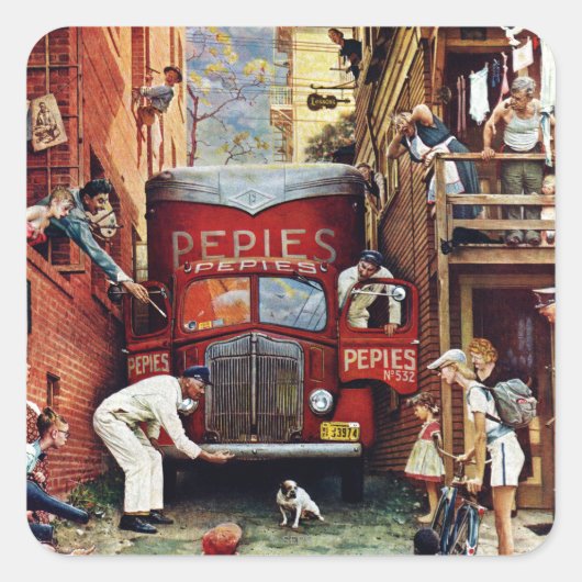 Road Block by Norman Rockwell Vierkante Sticker (Voorkant)