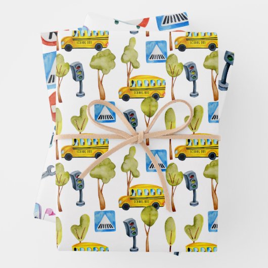 Road Construction Traffic Lights School Bus Inpakpapier Vel (In situ)