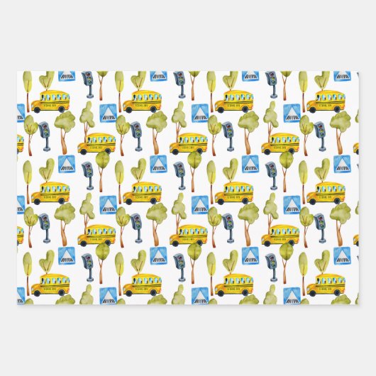 Road Construction Traffic Lights School Bus Inpakpapier Vel (Voorkant)