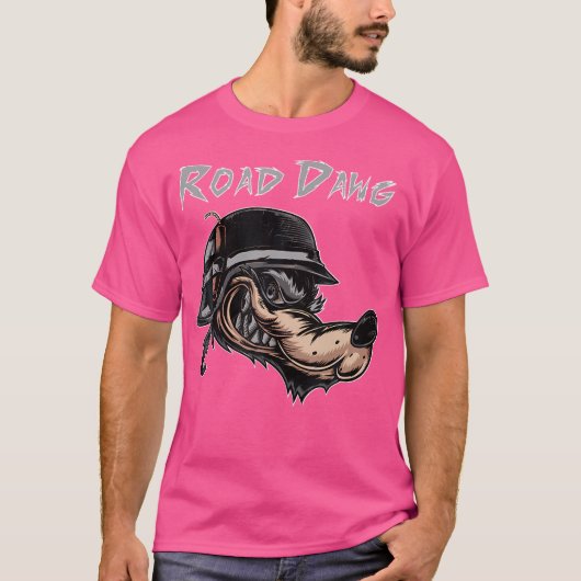 Road Dog Motorfiets Wolf Comic Biker Helm C T-shirt (Voorkant)