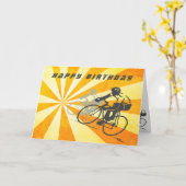 Road Fietsers met Retro Sunburst Bike Verjaardag Kaart (Gele Bloem)