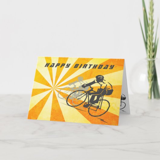Road Fietsers met Retro Sunburst Bike Verjaardag Kaart (Voorkant)