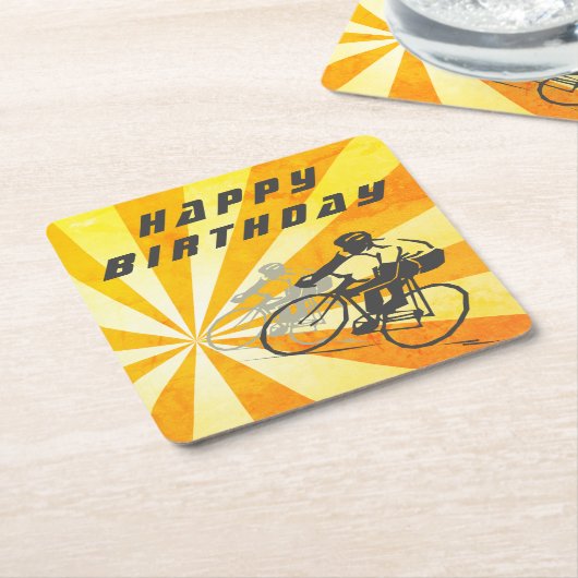 Road Fietsers met Retro Sunburst Bike Verjaardag Kartonnen Onderzetters (Schuin)