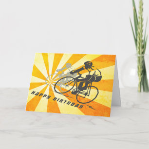 Road Fietsers met Retro Sunburst Fietsen Verjaarda Kaart