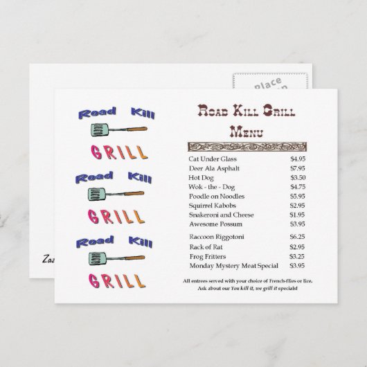 Road Kill Grill Briefkaart (Voorkant / Achterkant)