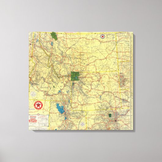 Road map Idaho, Mont, Wyo map Canvas Afdruk (Voorkant)