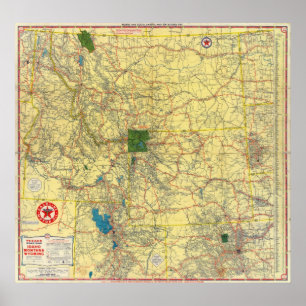 Road map Idaho, Mont, Wyo map Poster