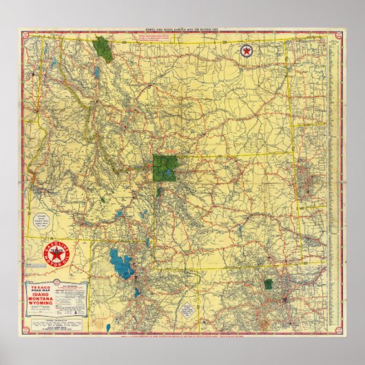 Road map Idaho, Mont, Wyo map Poster (Voorkant)