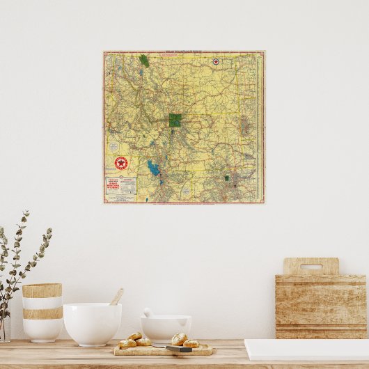 Road map Idaho, Mont, Wyo map Poster (Keuken)