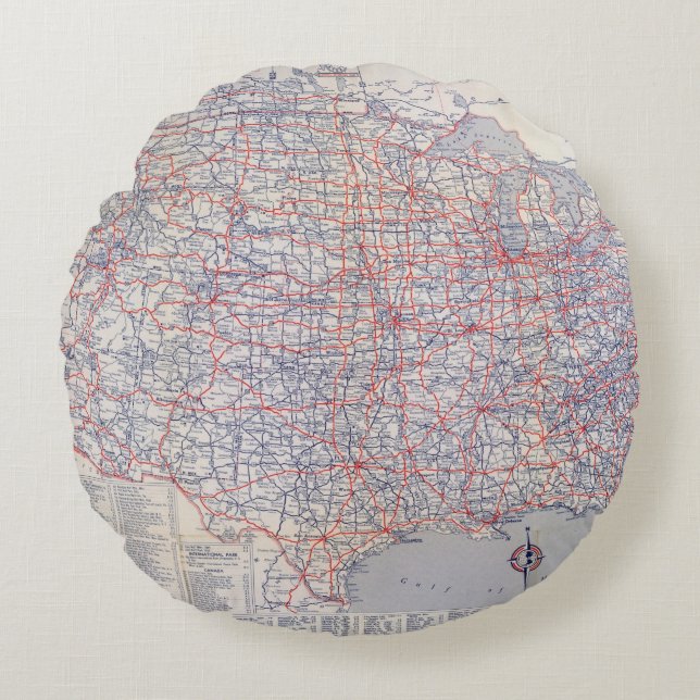 Road map United States Rond Kussen (Voorkant)