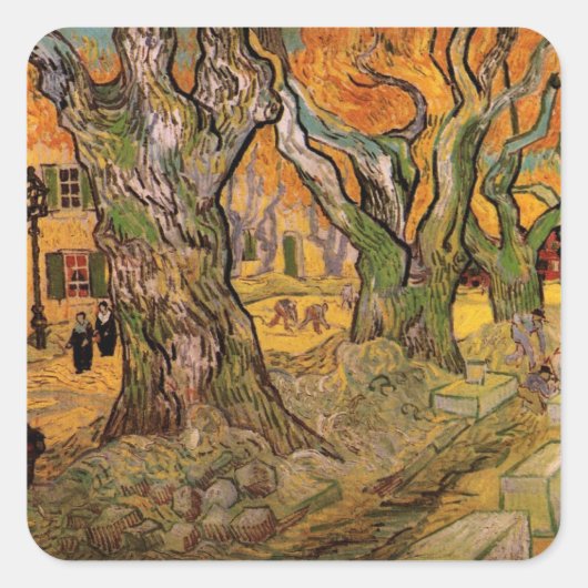 Road Menders by Vincent van Gogh Vierkante Sticker (Voorkant)