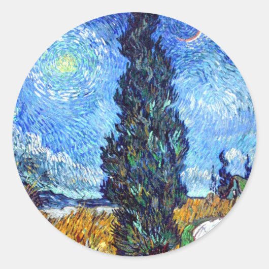 Road met Cypress en Star (1890) Van Gogh Art Ronde Sticker (Voorkant)
