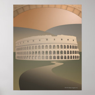 Road naar het Colosseum, Rome, Italië Poster