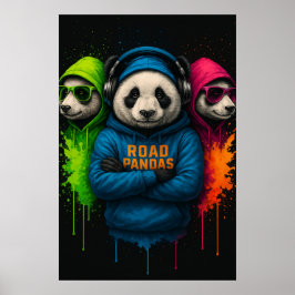 Road Pandas Crew — Cool Urban Animal Art Poster