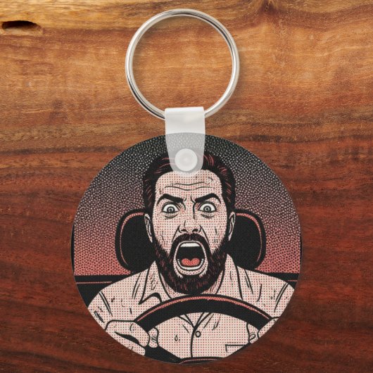 Road Rage Comic – Driver’s Fury Unleashed Sleutelhanger (Voorkant)