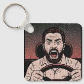 Road Rage Comic – Driver’s Fury Unleashed Sleutelhanger (Voorkant)