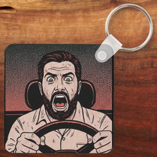 Road Rage Comic – Driver’s Fury Unleashed Sleutelhanger (Achterkant)