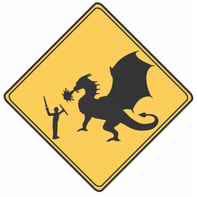 Road Sign - Knight & Dragon uitgesneden sculptuur Fotobeeldje Magneet (Voorkant)