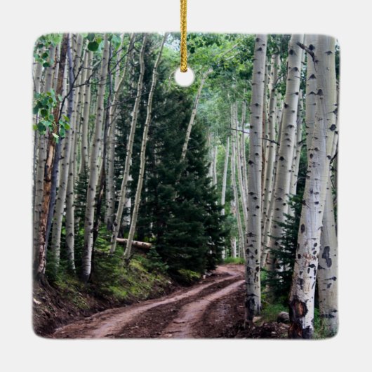 Road Through The Birch Keramisch Ornament (Achterkant)