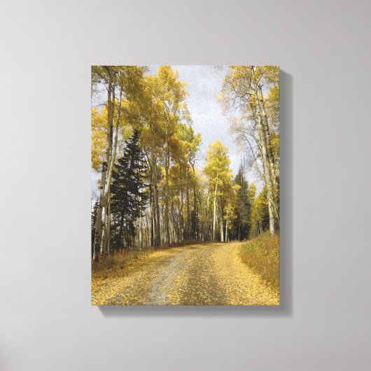 Road through the Fallen Aspen Leaves Canvas Afdruk (Voorkant)