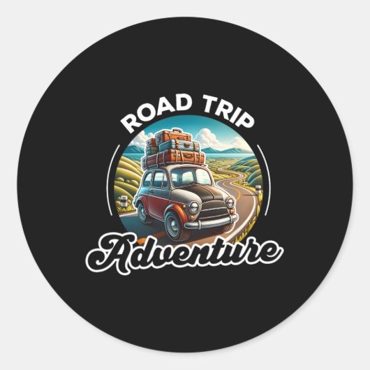 Road Trip Adventure Car Ronde Sticker (Voorkant)