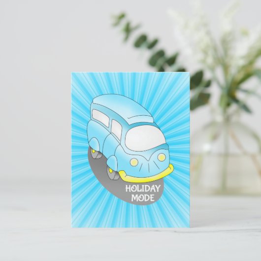 Road Trip Blue Van Briefkaart (Staand voorkant)