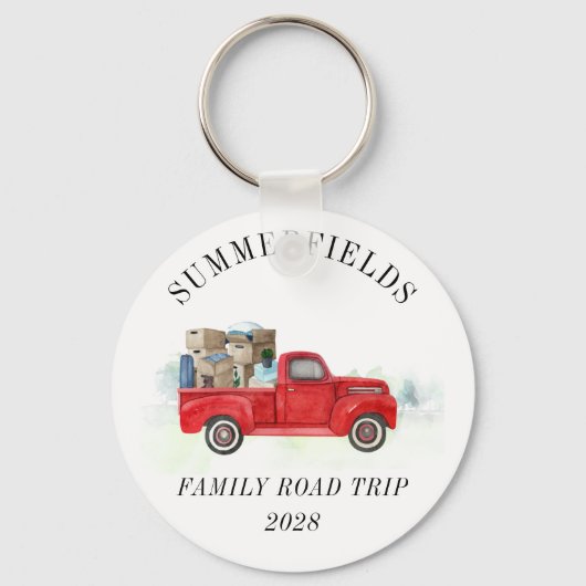 Road Trip Family Summer Vacking Red Truck Custom Sleutelhanger (Voorkant)