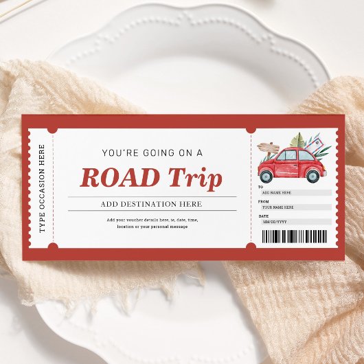 Road Trip Rode Geschenk Ticket Reisvoucher Kaart